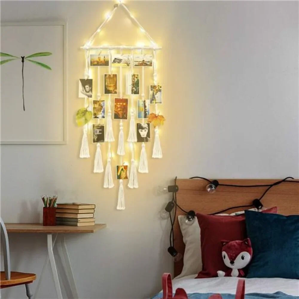 Hanging Photo Display Wall Decor, Macrame Wall Hanging Boho Room Bedroom Decor